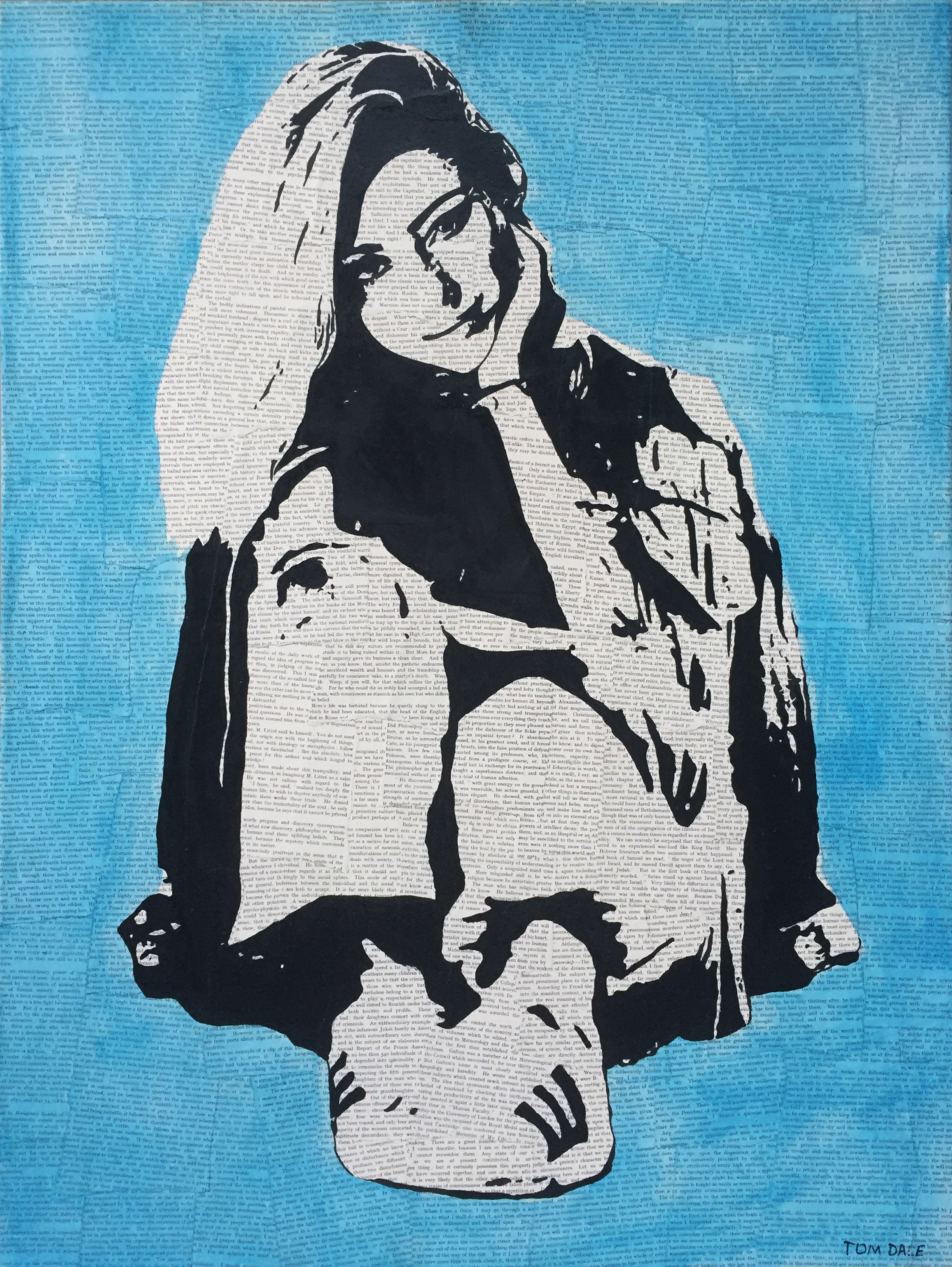 "here waiting" Original acrylic and ink painted canvas by Tom Dale - (25 X 35 inch)